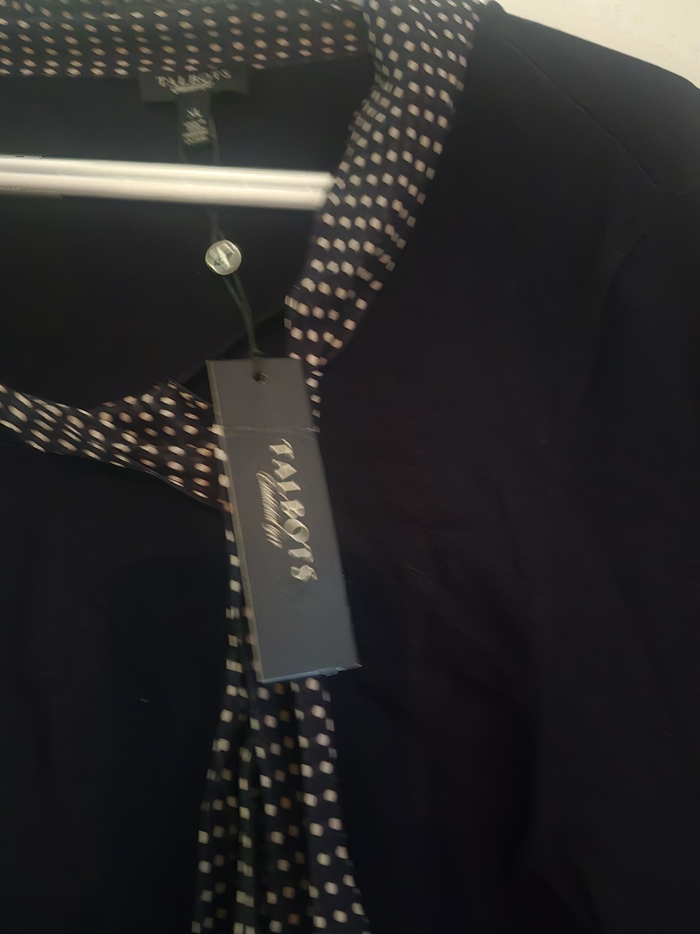 Talbots Black Cardigan with Cream Polka Dot Trim